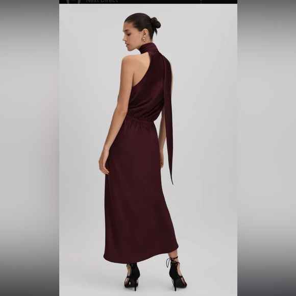 Reiss Tayla Front Wrap Satin Wrap Dress Burgundy SZ 6 NEW - Picture 2 of 8